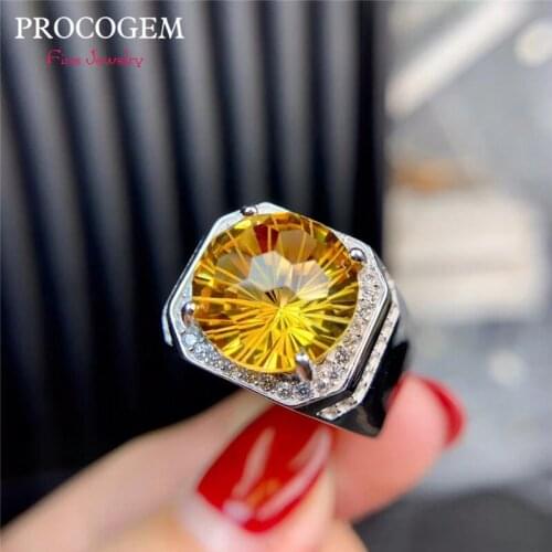 Natural Citrine Rings for Unisex Men Party Birthday gifts Big Real gemstones 12mm 5.6Ct 925 Sterling Silver Free shipping #507