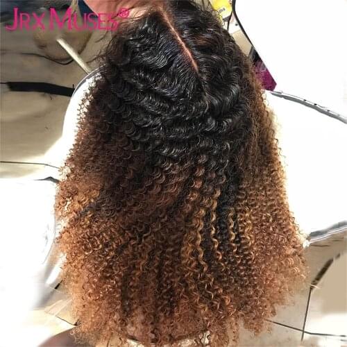 Kinky Curly Wig Human Hair Ombre Blonde Colored Wigs for Women Peruvian Curly Remy T Part Lace Front Human Hair Wigs 180