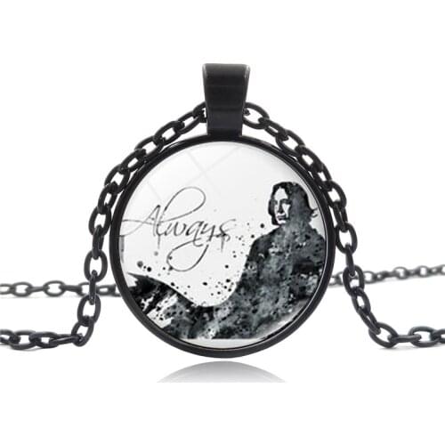 Deathly Hallows Pendant Snape Necklace Jewelry for Women Gift Art Photos Round Glass Cabochon Necklace Black