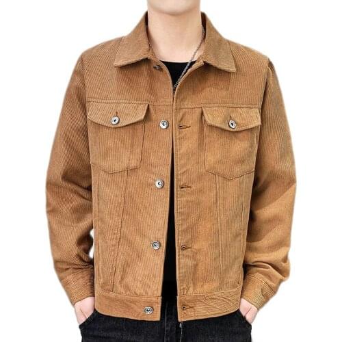 Men jacket spring autumn thin loose tooling corduroy casual Outerwear solid Turn-down collar Button Coats Streetwear Work Cloth