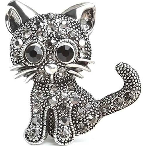 Cute Black Small Cat Brooches for Women Accessories Vintage Rhinestone Brooch Pins Badge Childrens Gifts Animal Alloy Trendy