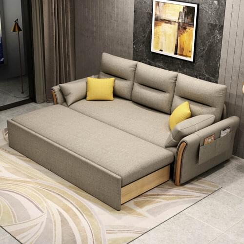 Chinafurniture modern multifunctional fabric foldable solid wood sofa bed living room small apartment dual purpose
