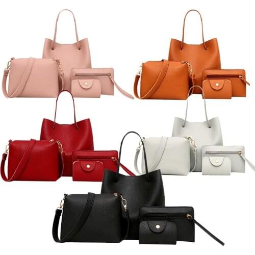 Fashionable Litchi Pattern Soft Artificial Soft Leather 4 In 1 Combo Bag Tote Bag Handbag Women Wallet