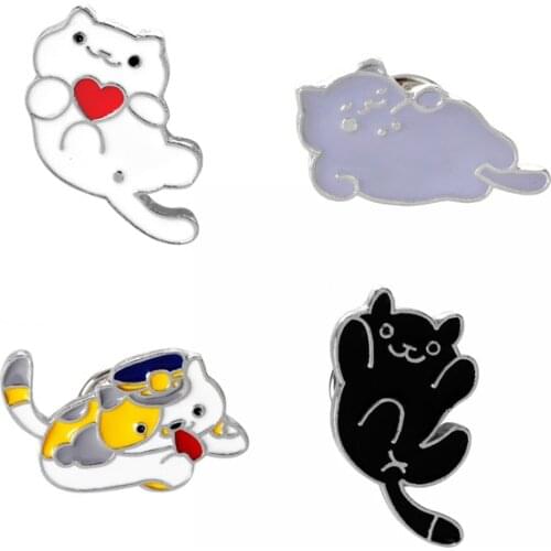 Fashion Cute Animal Enamel Brooches Kawaii Black/White Pet Cat Lovely Kitten Hat Decoration Jacket Jeans pin Jewelry