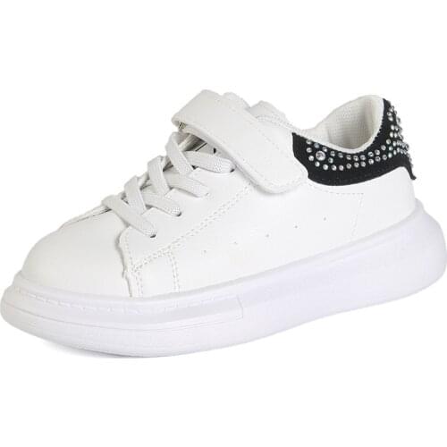 2021 New Summer and Spring Girls Sports Shoes Kids Newest Design Anti-slip Sneakers Shining Diamond Casual Little White Shoes