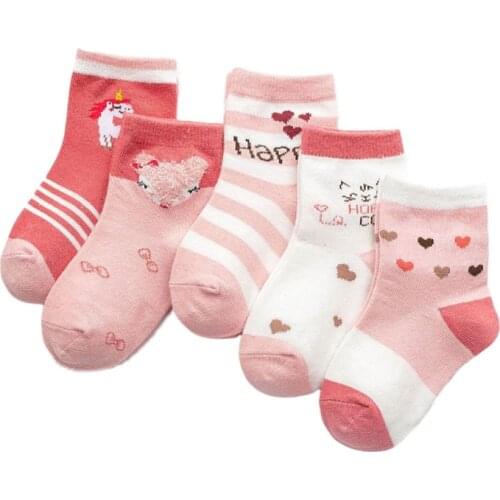 5 Pairs Winter Baby Socks Girls and Boys Toddler Solid Breathable Cartoon Cotton Thermal Socks for Infants Newborn Kids Aged 0-3