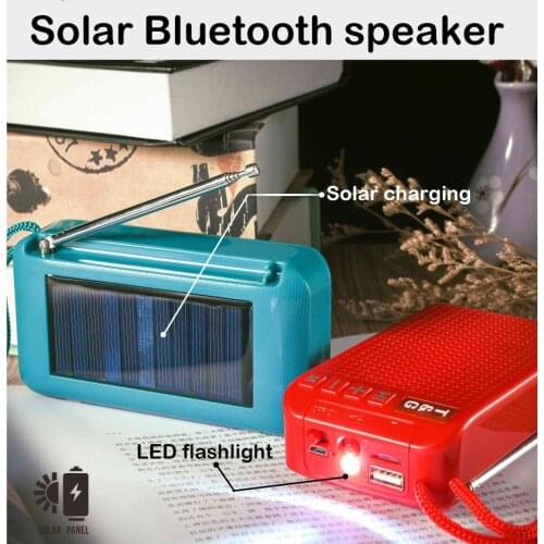 Solar Panel Portable Bluetooth Speakers Wireless Subwoofer Sound System Music Center Mini Subwoofer with FM Radio Aux Flashlight