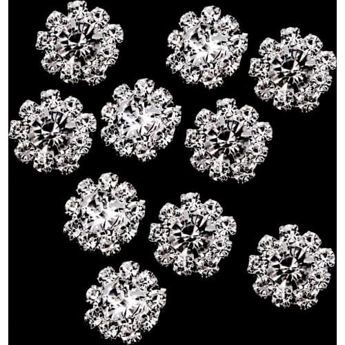 New 10 Pcs 16mmRhinestone Flower Sewing Buttons Garment Embellishment DIY Crafts Silver Buttons Bag Decoration Sewing Supply