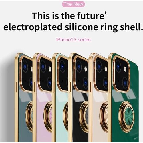 Luxury Electroplated Ring Holder Phone Case for iphone 13 Pro Max Mini High-Quality Lens Protection Silicone Shockproof Cover