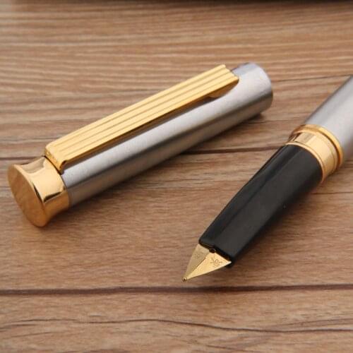 Brand Metal WING SUNG 765 Fountain Pen Retro Duckbill Nib Stainless Steel Golden Stationery Office School Supplies