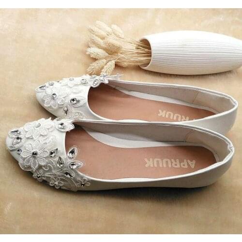 Crystal lace wedding flats shoes bridal handmade luxury sparking silver big crystal rhinestones ornament bridal flats party