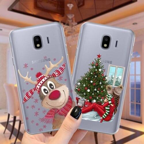 Cartoon Cute Elk Phone Case For Samsung M51 M11 M21 M31S M31 J4 J6 Plus J3 J5 Merry Christmas Santa Claus Clear Silicone Cover