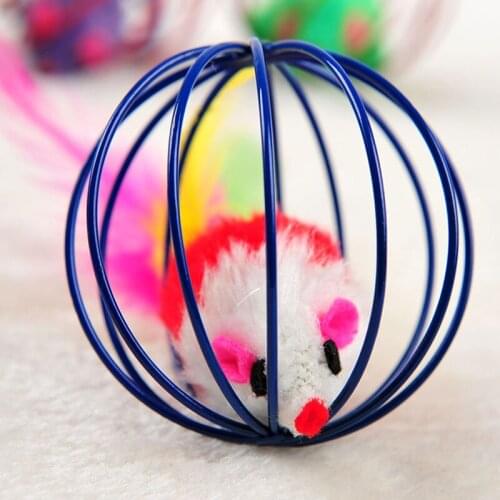 Funny cat toy in Rat paint ball cages False rabbit mouse prisoners mouse Kitten Play wire ball color random pet toys Best Gift