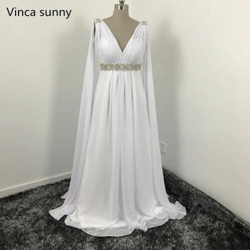 Greek Style Wedding Dresses with Watteau Train 2021 V-neck Long Chiffon Grecian Beach Maternity Wedding Gowns Grecian Bridal