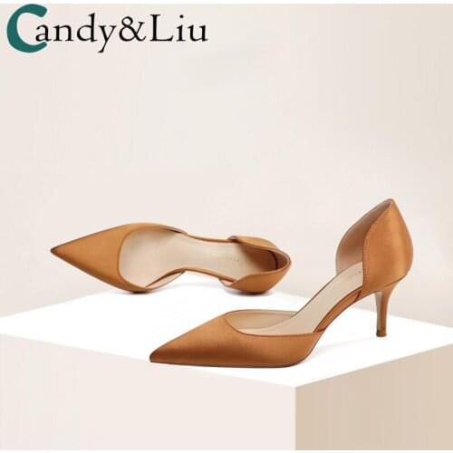 Silk Hollow Single Shoes Women 2021 New Sexy Elegant 6cm Ginger Thin Heel Pointed Shallow Mouth High Heel Women