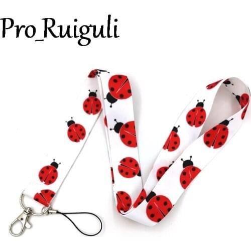 100pcs Ladybird Neck Strap Lanyards ID badge card holder keychain Mobile Phone Strap Gifts webbings ribbons