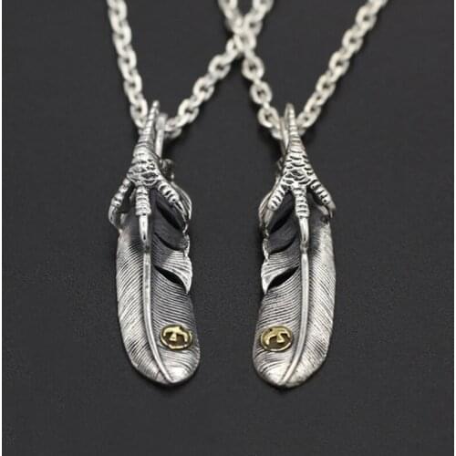 S925 Sterling Silver Jewelry Retro Thai Silver Personality Handmade Silver Eagle Claw Feather Pendant