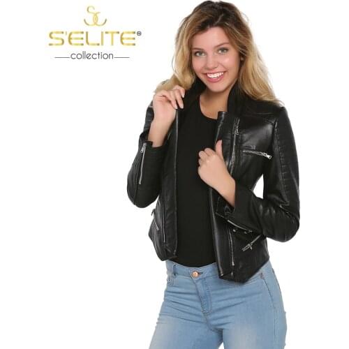 S'elite collection real leather womens jacket black Zig genuine leather handmade water repellent winter autumn spring for gift