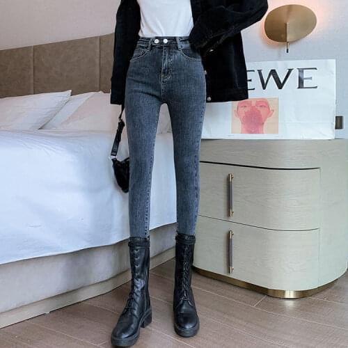 Women 2021 Spring Autumn Fashion High Waist Slim Pencil Pants Female Solid Color Tights Jeans Ladies Skinny Denim Trousers P126