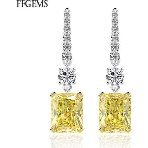 Elegant 100% 925 Silver Sterling Created Moissanite Citrine Gemstone Dangle Earring Diamond Fine Jewelry Women Wedding Wholesale