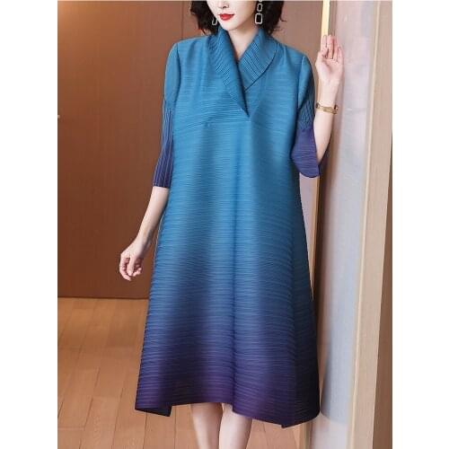 2021 Spring/Summer New Miyake Pleated Dress Casual Temperament Of Loose Large Print Womens Dress