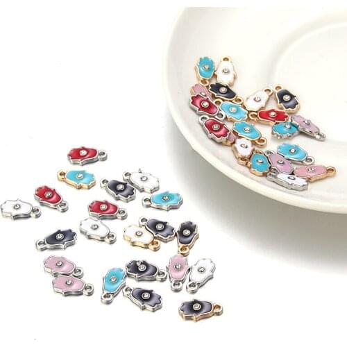 10pcs Hamsa Lucky Hand Charm Gold Silver Enamel Charms Pendant For Bracelet Jewelry Making Alloy Pendant Craft Accessories
