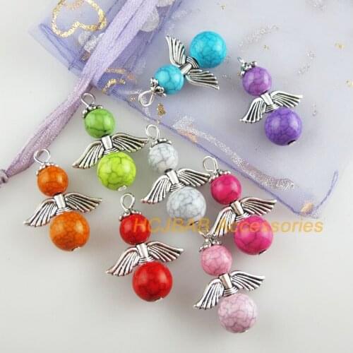 16 New Angel Charms Tibetan Silver Tone Mixed Imitation Stone Ball Pendants 20.5x28mm