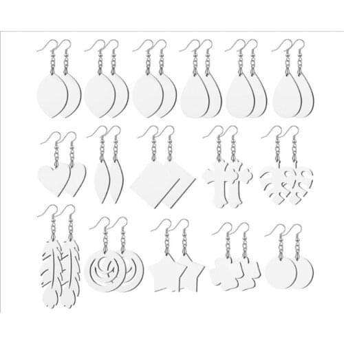 16 Pairs /lot Sublimation Blanks Earring MDF Sublimation Printing Dangle Earrings Heat transfer printing