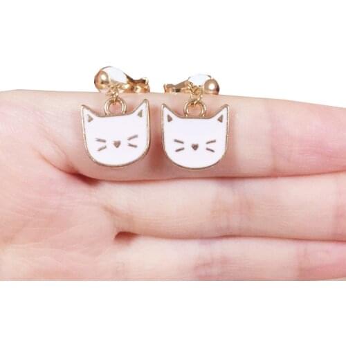 2020 New Kawaii Animals Alloy Clip Earring Sweetie Resin Pink Color Earring Smile Cat Earrings For Women Girls