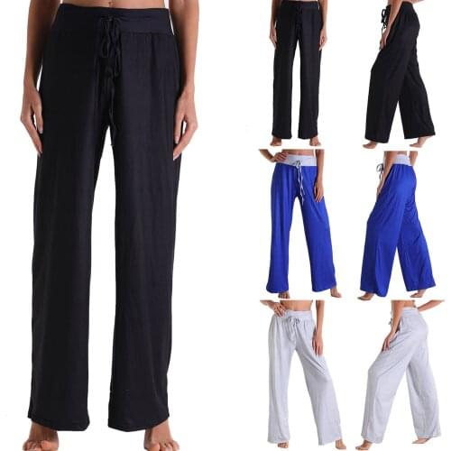 2021 Womens Casual High Waist Pants Loose Solid Color Comfy Pant Stretch Printing Wide Leg Pants High Quality Simple Daily Pants