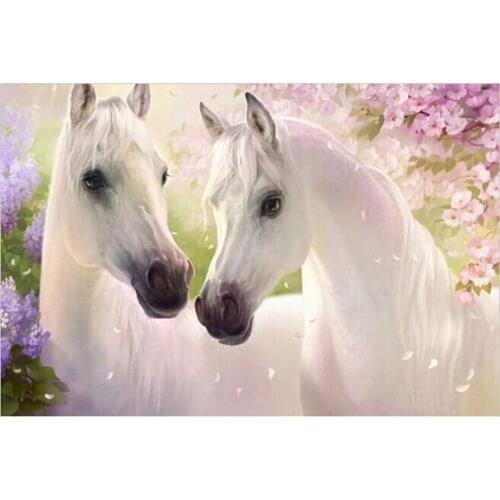 3D Diy Diamond Painting Cross stitch kit Diamond Embroidery Two white horse 5d square drill mosaicl full Canvas hand embroidery