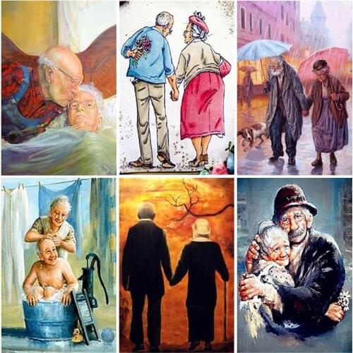 DIY 5D Diamond Painting Old Couple Cross Stitch Full Square/Round Diamond Embroidery Rhinestone Mosaic Cartoon Art Home Decor