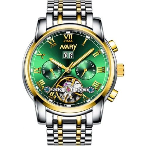 Automatic Mechanical Men Watches Stainless Steel Waterproof Date Week Green Perpetual Calendar Classic Luxury Wrist Watch