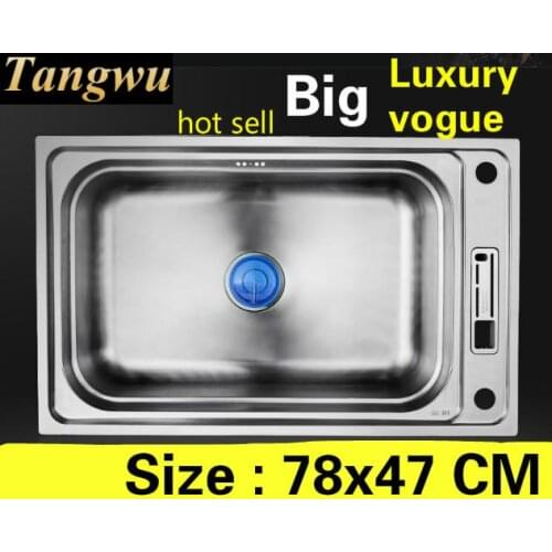 Free shipping Apartment luxury kitchen single trough sink multifunction do the dishes 304 stainless steel hot sell big 78x47 CM