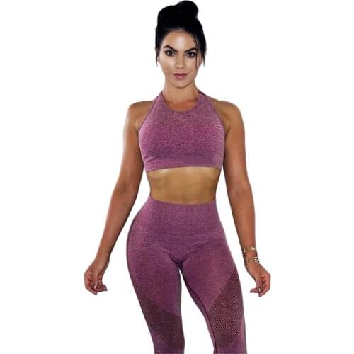 Seamless 2 Piece Set Women Sport Suit Gym Workout Clothes Long Sleeve Fitness Crop Top And Scrunch Butt Leggings Yoga Set