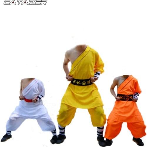 Martial Arts Tai Chi Wing Chun Suit for Kids and Adults Yellow Color One-sleeve Shaolin Monk Suit Kung Fu