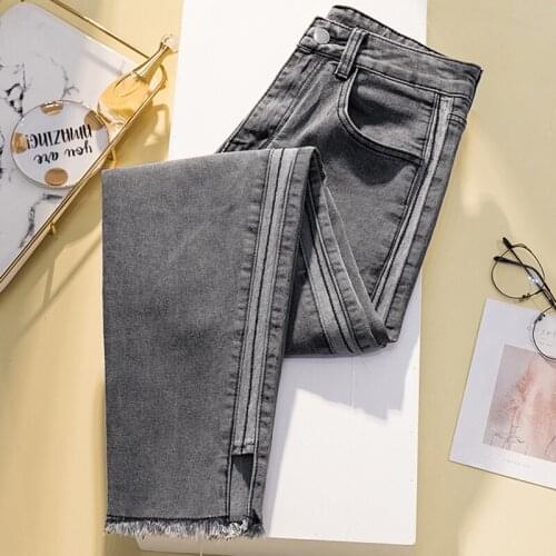 Spring Autumn Basic Slim Women Jeans Pants Korean Style Small Feet Pants Womens Stretch Jeans Nine Points PantsPlus Size 100KG