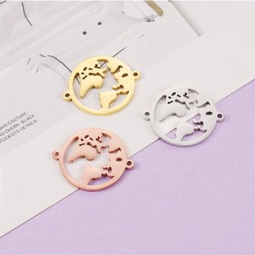 Fnixtar Full Mirror Polishe Stainless Steel World Map Charm DIY Suspension Two Loop Charms Connector 22*27mm 20piece/lot