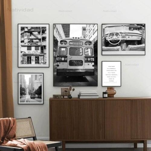 City Bus Car Street Train Black and White Nordic Posters and Prints Wall Art Canvas Painting Wall Pictures for Living Room Decor