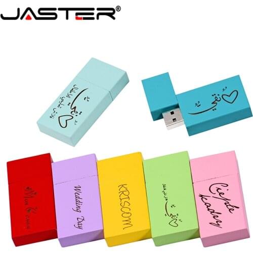 JASTER USB 2.0 LOGO personality wooden colorful block USB flash drive creative gift pendrive 8GB 16GB 32GB 64G wood memory stick