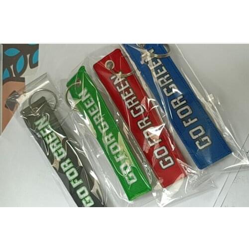JDM Culture Fabric Double Logo Embroidery Car Auto Keychain Keyring Key Tag Keytag Go Green TAK
