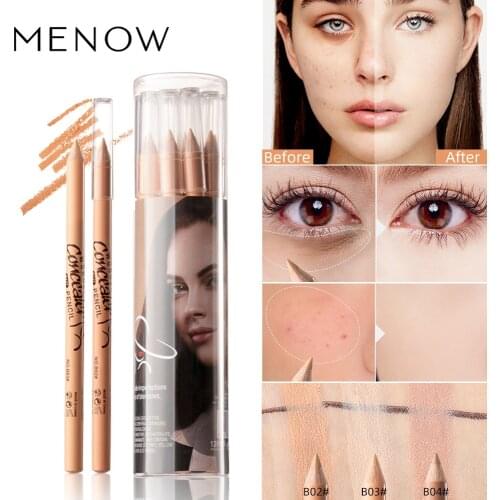 Menow P137 Wooden Rod Concealer Acne Pen Cover Scar Color Mottle 12 PCs Shading Pen High Gloss Pen Makeup Gift for Girl