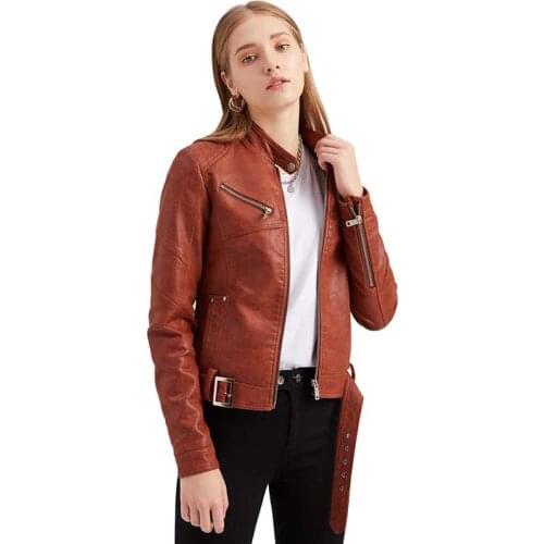 Faux Leather Pu Jacket Women Autumn Winter Long Sleeve Fashion Zipper Pocket Sashes Biker Jackets Female Outwear Chaqueta Mujer