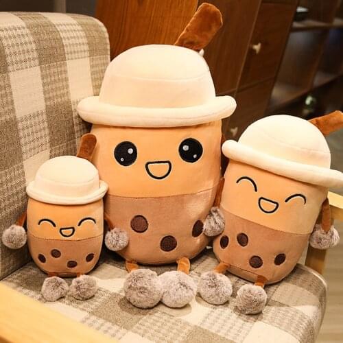25-50cm cute cartoon bubble tea cup shaped pillow real-life pearl milk tea plush toys stuffed soft back cushion funny boba food