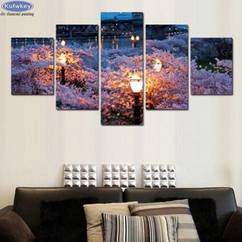Full square Round Drill Diamond Painting Light Shine Night View Multi-picture Combination 5D DIY Embroidery Mosaic Decor Home