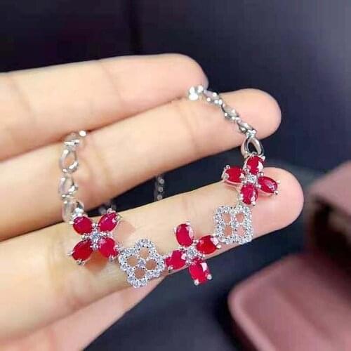 Natural Pigeon Blood Ruby Gemstone Real S925 Sterling Silver Bracelet Fine Fashion Weddings Charming Jewelry For Women MeiBaPJFS