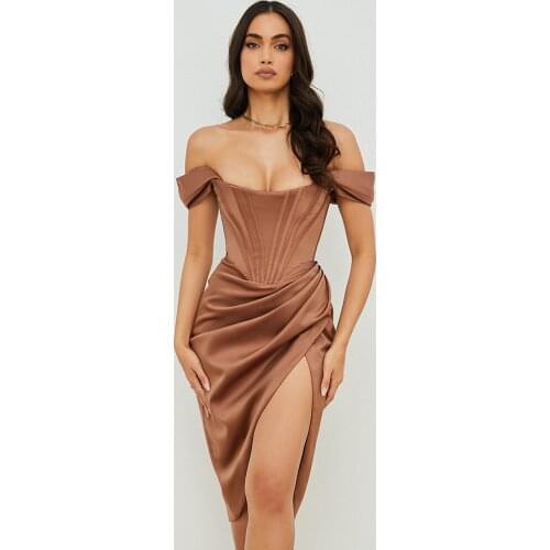2021 New Women Dress Sexy Elegant Summer Autumn Party Evening Dresses Bodycon Slash Sleeve Clothes