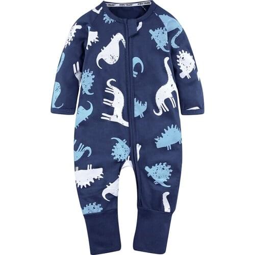 New born baby clothes cotton o-neck cartoon dinosaur print one-piece jumpsuit with zipper 0-24M baby girl boy costume