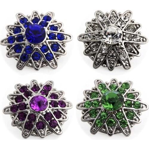 Wholesale 059 flower 18mm rhinestone metal button for snap button Bracelet Necklace Jewelry For Women Silver jewelry