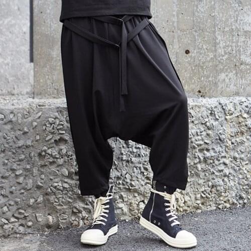 Original design loose trousers 2020 dark black crotch pants hairdresser pants casual pants